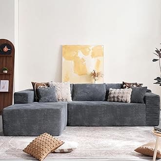 104" Cloud Sectional Couch with Comfy Chaise, Boneless L Shape Sofa with Deep Seat, Minimalist Modular Couches Sleeper for Living Room Bedroom Apartment Lounge,Gray