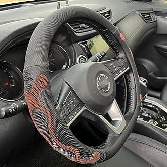 PINCTROT D Shaped Comfy Grip Steering Wheel Cover, Anti-Slip Design, Flat Bottom 14.5-15 Inch(Silicone Brown)