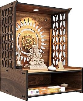 Rellon Industries Temple for Home, Mandir for Home for Pooja Mandir for Home Beautiful Wooden Temple for Home Pooja Stand for Home and Office with LED Spot Light mandir (A2)