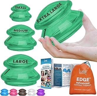 LURE Home Spa Cupping Massage Kit - The Most Recommended Therapy Set for Muscle Soreness, Pain Relief, Injury Recovery, Toning & Cellulite Professional Medical Grade 4 Cups (Emerald Green)