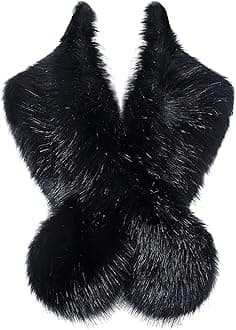 BABEYOND Womenââ‚¬â„¢s Faux Fake Fur Collar Shawl Faux Fur Scarf Wrap for Winter Coat 1920s Flapper Outfit 120cm/47.2" Long (Black)