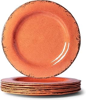 LEHAHA Melamine Salad/Dessert Plates, Crackled Design Plates Set of 6, 9 inch Small Dinner Plates, Modern Rustic Kitchen Serving Dishes for Party, Picnic and Camping Use, Orange