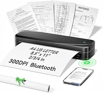 Portable Printers Wireless for Travel, Thermal Inkless Printer Support 8.5" X 11" US Letter & A4 Size, Bluetooth Mobile Printer Compatible with iOS, Android & Laptop for Home Office Car (Black)