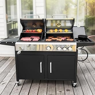 - MFSTUDIO 3 In 1 Gas and Charcoal Grill Combo with Side Burner, Porcelain-Enameled Cast Iron Grate, Extra Large Dual-Function BBQ Propane Grills for Outdoor Barbecue Cooking, 690 SQIN Cooking Area
