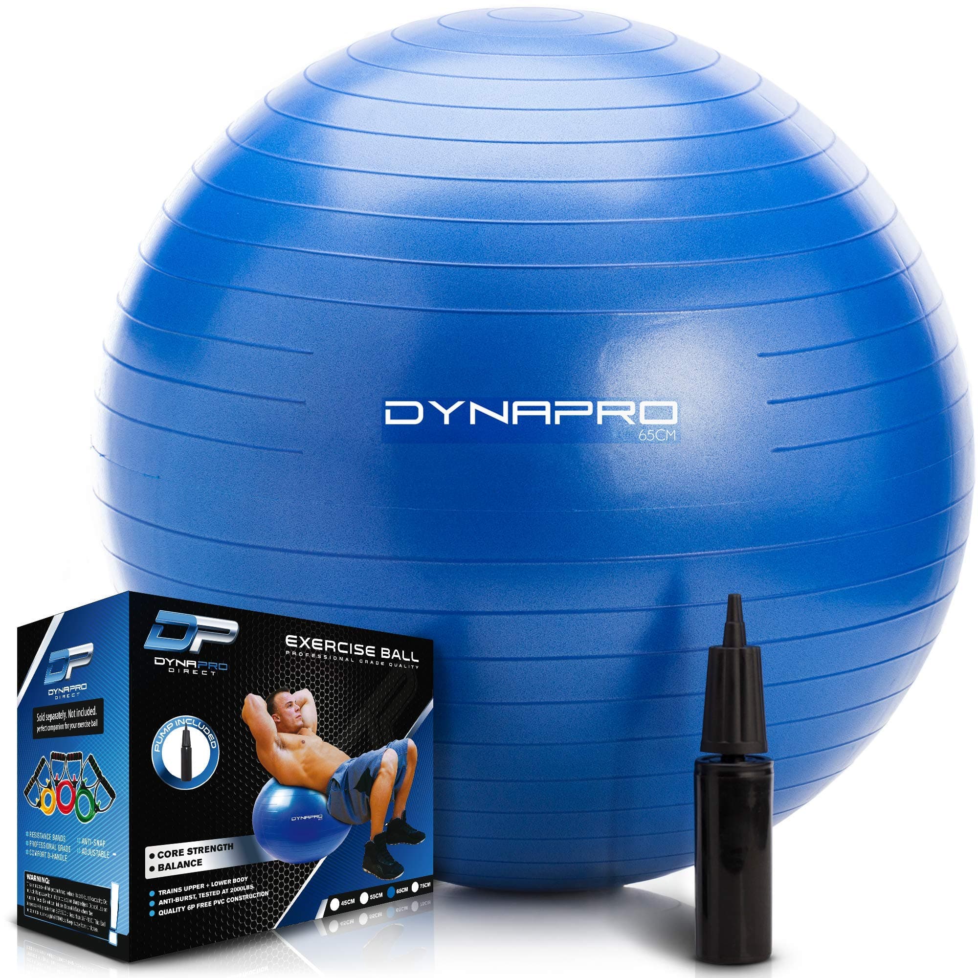 DYNAPRO Exercise Ball – Extra Thick Eco-Friendly & Anti-Burst Material Supports over 2200lbs, Stability Ball for Home, Yoga, Gym Ball, Birthing Ball, Physio Ball, Swiss Ball, Physical Therapy or Pregnancy