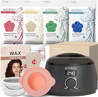 KOTAMU Wax Warmer Kit, Hair Removal Waxing Kit With 4 Hard Wax Beans Target For Bikini Brazilian Full Body Face Facial Eyebrows Legs Armpit, At Home Wax Kit For Women And Men, 100 G