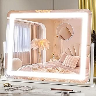 HNV 22"x17" Vanity Mirror with Lights, LED Makeup Mirror with 3 Color Modes & Dimmable Touch Control, 360° Rotation, Aluminum Frame, Large Lighted Mirror for Bedroom or Dressing Table