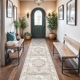 Washable 3x14 Hallway Runner Rug: Vintage 14ft Ultra Soft Runner Rug for Bedroom Living Room Non Slip Accent Dining Room Farmhouse Carpet (Beige,3x14)