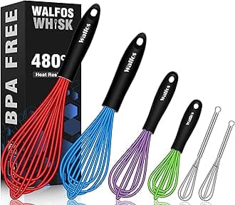 Walfos Silicone Whisks, Stainless Steel Wire Kitchen Whisk, Heat Resistant up to 480, Non Scratch, Multicolor 5+7+9+11in & 5+7in Mini, Great for Home Baking