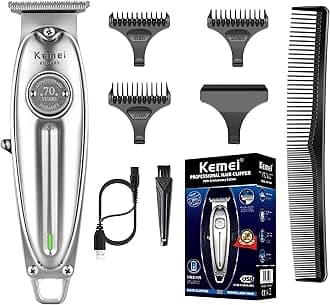 Kemei Professional Hair Clippers Beard Trimmer for Men T-Blade Outliner Barber Grade Electric Clippers All-in-One Grooming Solution Cordless