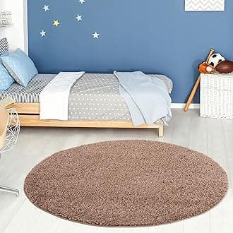 THE RUGS Living Room Rug - Shaggy Soft And Elegant Carpets For The Bedrooms And Kitchen, Easy To Clean, Many Different Sizes (120 cm Round, Beige)