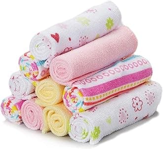 Spasilk Washcloth Wipes Set for Newborn Boys and Girls, Soft Terry Washcloth Set, Pack of 10, Pink Lines