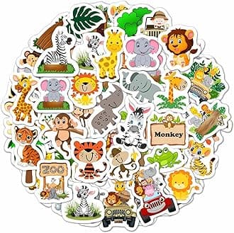 BulbaCraft 100Pcs Safari Animal Stickers, Jungle Stickers, Safari Party Favors, Safari Birthday Party Decorations, Jungle Safari Decorations, Safari Gifts