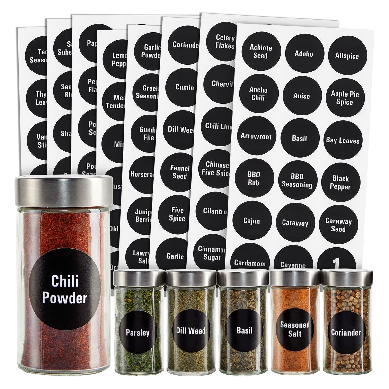 Talented Kitchen 144 Spice Jar Labels Round 1.5" Preprinted Chalkboard Sticker for Spice Containers (Waterproof)