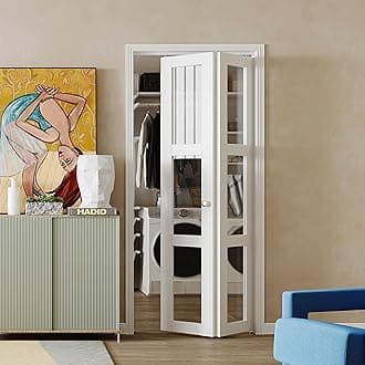BARNER HOME Bifold Door, 3-lite Clear Glass Closet Door for 36"x 80" Opening, Folding Doors with Hardware Kits, MDF, White Multifold Interior Doors