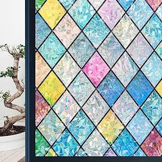 Niviy Stained Glass Window Film Tint, Window Cling Sun Catcher Sticker Non Adhesive Anti UV for Home Office 35.4 x 78.7 inches