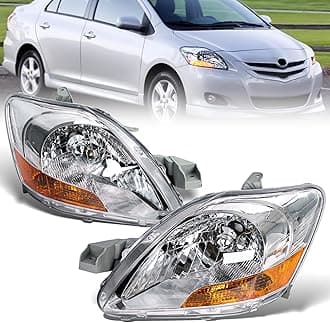 BLACKHORSE-RACING Headlight Set Left and Right Compatible for Toyota Yaris Sedan 2007 2008 2009 2010 2011, Replaces OE number 8117052A80, 8113052A90