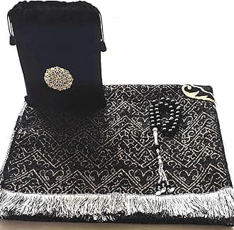 Prayer Rug - Muslim Prayer Rug - Prayer Mat Travel Bag and Prayer Beads - Muslim Gifts for Men, Women and Kids Shukran Raudah C