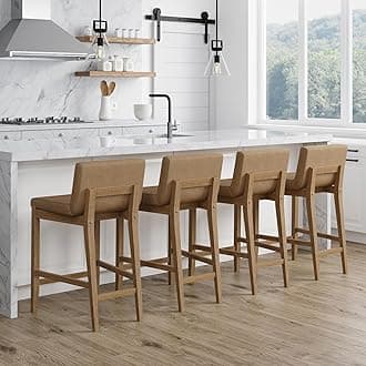 Gracie Modern Counter Height Bar Stool with Back, Counter Stool Upholstered Chair with PU Leather and Brushed Wooden Legs, Light Brown, Set of 4