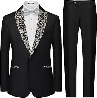 MAGE MALE Mens 2 Piece Suit Paisley Floral Peak Lapel One Button Slim Fit Tuxedo Wedding Prom Dinner Blazer Pants with Bow Tie Set