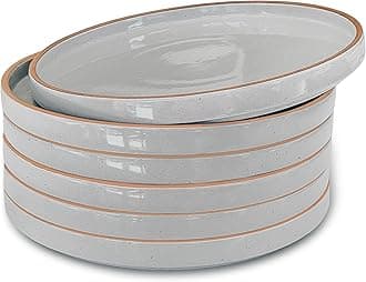 MORA CERAMICS HIT PAUSE Flat Plates Set of 6-8 in - The Dessert, Salad, Appetizer, Small Lunch, etc Plate. Microwave, Oven, and Dishwasher Safe, Scratch Resistant. Kitchen Porcelain Dish - Earl Grey