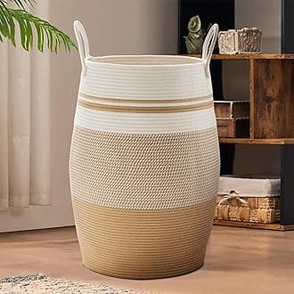 YOUDENOVA 105L Extra Large Woven Laundry Hamper Basket with Heavy Duty Cotton Rope Handles for Clothes and Toys in Bedroom, Nursery Room, Bathroom