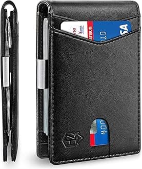 ZitahliMen's Wallets Slim-Leather Money Clip RFID Front Pocket Bifold Wallet-Minimalist Credit Card Holder with Gift Box, Classic Black, Slim, Classic