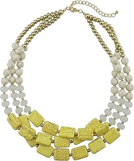 Bocar Personalized Big Statement Turquoise Chunky Necklace for Women Gifts (NK-10268-beige+Yellow)