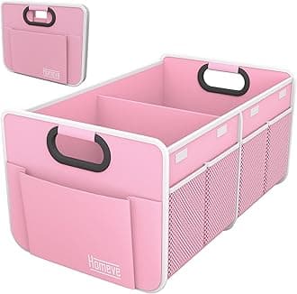 Homeve Car Trunk Organizer, Car Storage, Reinforced Handles, Collapsible Multi-Compartment Car Organizers, Foldable and Waterproof, 600D Oxford Polyester (Pink, 2 Compart-Small)
