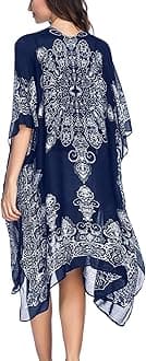 Women's Beach Cover up Swimsuit Kimono with Bohemian Floral Print, Loose Casual Resort Wear