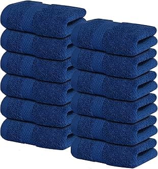 Infinitee Xclusives [12 Pack] Premium Navy Blue Wash Cloths and Face Towels, 33cm x 33cm 100% Cotton, Soft and Absorbent Washcloths Set - Perfect for Bathroom, Gym, and Spa