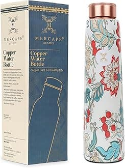 Handcrafted Copper Bottles for Water with Leak Proof Lid | 100% Pure Copper Bottle Healthy Living Wellness Fitness Yoga | BPA Free & Non Toxic | Flower Ayurvedic Copper Bottle