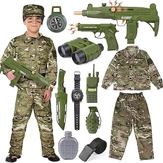 Army Soldier Military Costume for Kids Boys Girls Halloween Dress Up Role Play Set with Toy Accessories