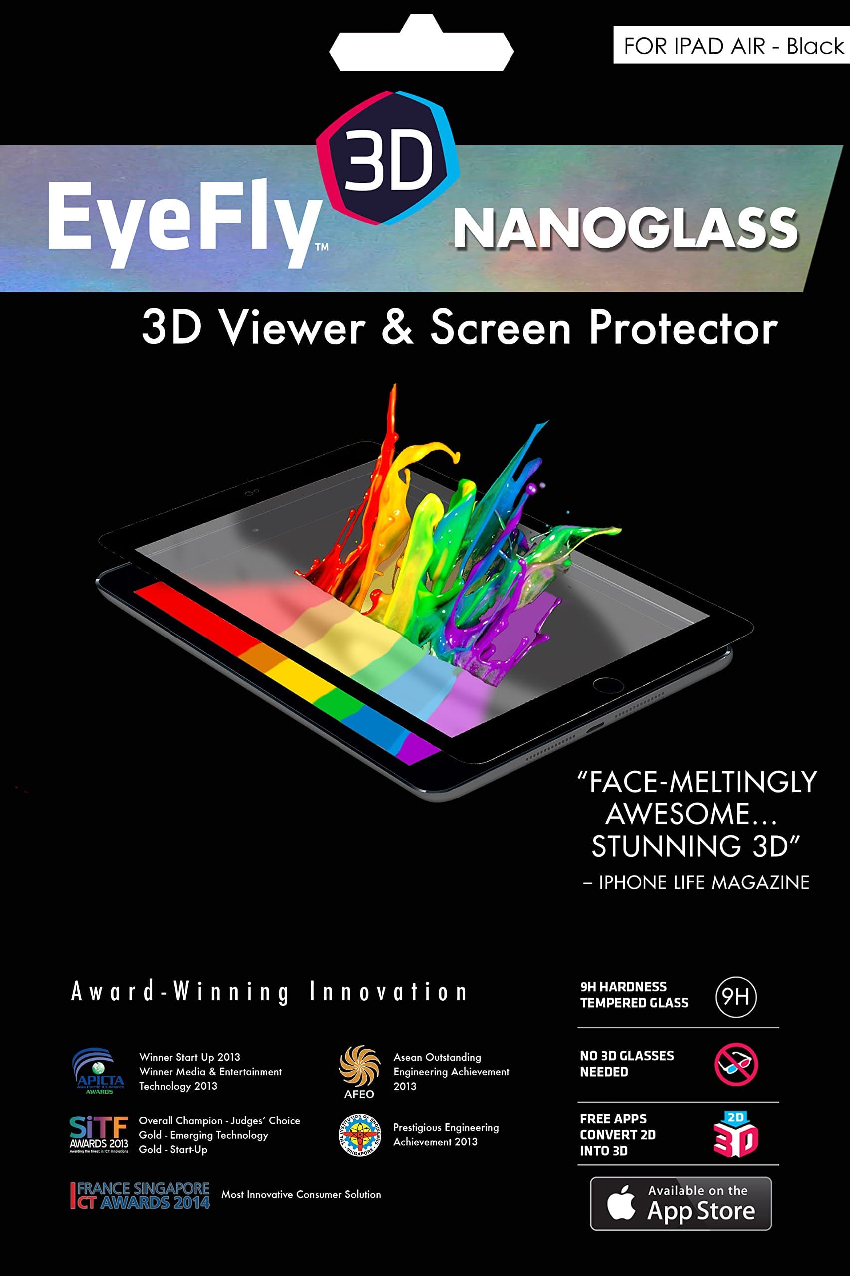Eyefly NanoGlass 3D Viewer/Screen Protector for iPad Air - Black/Clear