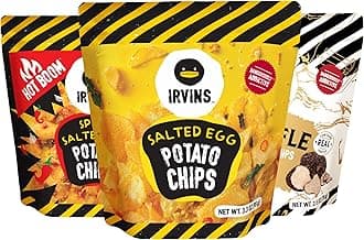 IRVINS Potato Chips Crisps Variety Pack – Salted Egg, Spicy Salted Egg, Truffle, Premium Hand Cooked, Halal, Keto-Friendly, High Protein Snack, Dangerously Addictive (3 Pack: 3.7 oz, 3.7 oz, 2.5 oz)