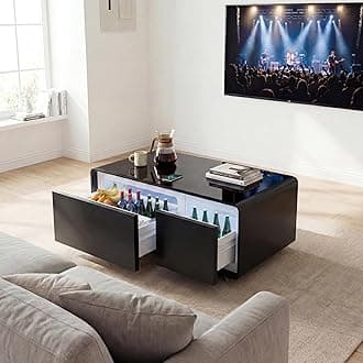 LIVTAB Smart Coffee Table, Living Room Table with Built in Fridge, 23" D x 41.5" W x 18.2" H, 15W Wireless Charging, USB Chargers and Speakers (LT90, Black)