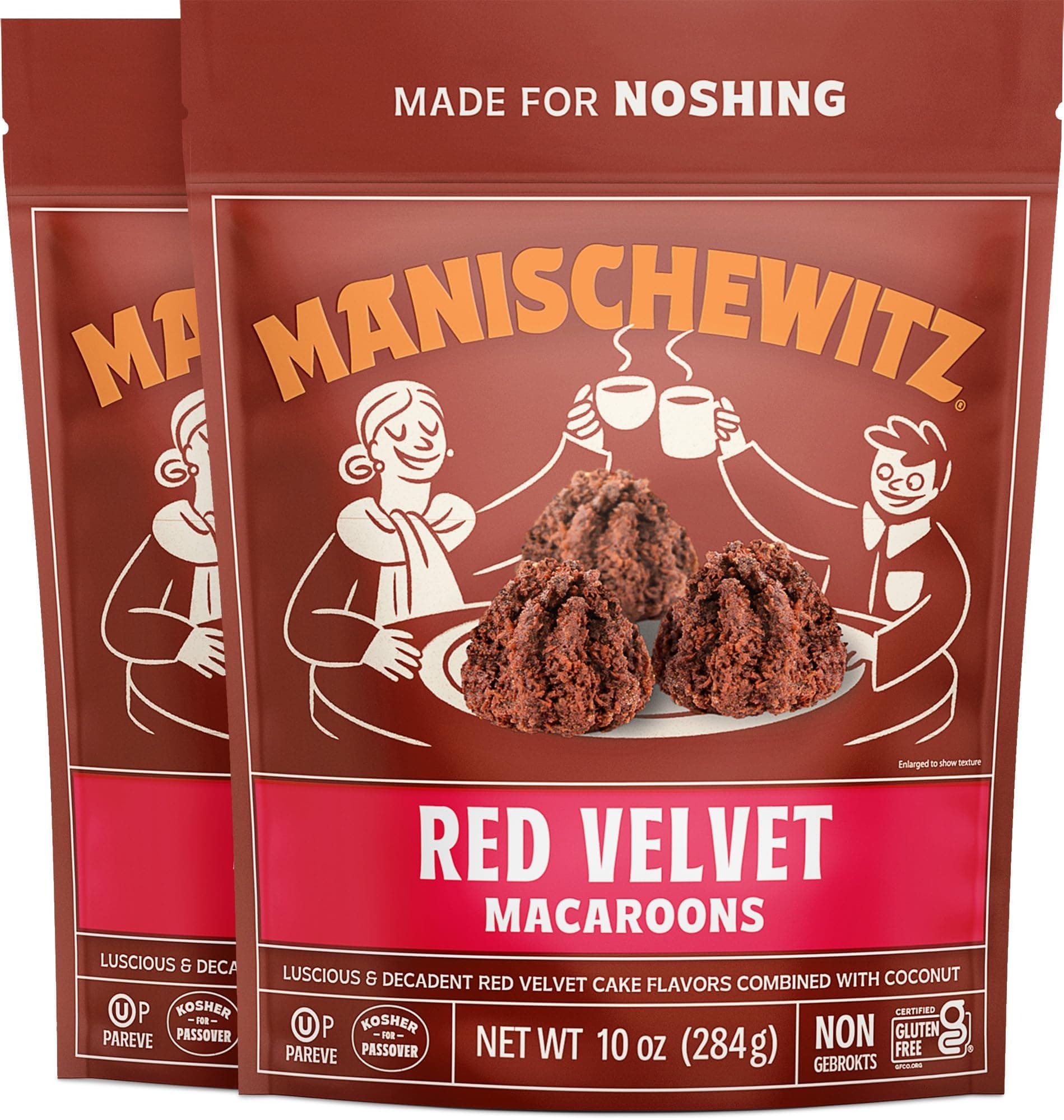 Manischewitz Red Velvet Macaroons, 10 oz (2 Pack) | Coconut Macaroons | Resealable Bag | Dairy Free | Gluten Free Coconut Cookie | Kosher for Passover