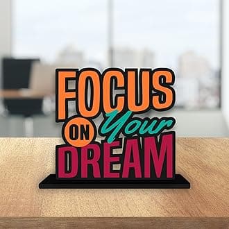 Artvibes Wooden Alphabet Idols and Figurine Focus On Your Dream Positive Quotes Table Decoration for Office Desk | Home Decor | Living Room | Modern Art Wooden Showpiece Gift Item (Sp_1158)