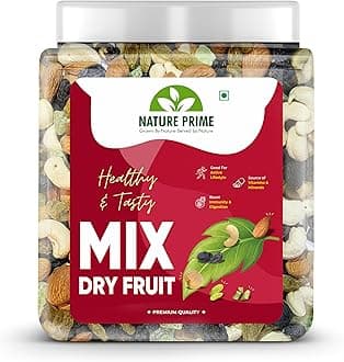 Nature Prime 100% Natural Premium Mix Dry Fruits 1kg with Almonds | Cashew | Kishmish | Apricot | Black Raisins | Dried Kiwi | Nuts and Dry Fruits 1 Kg (Jar pack)