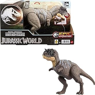 Jurassic World Mattel Wild Roar Ekrixinatosaurus Dinosaur Figure with Continuing Roar Sound & Attack Action, Posable Physical Toy & Digital Play
