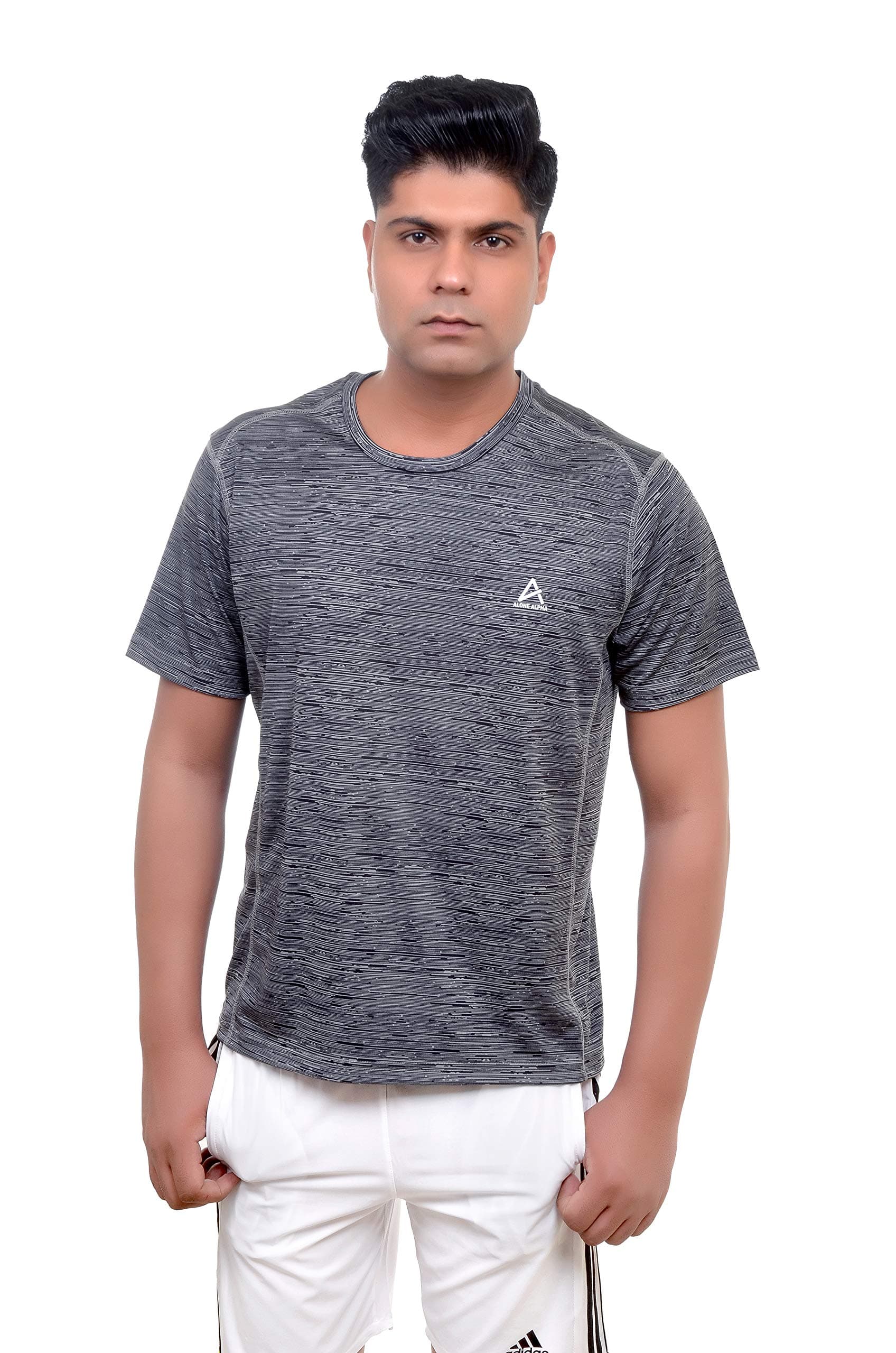 ALONE ALPHA Half T-Shirt for Men Stretchable & Fast Dry for Workout, Gym, Yoga, Sports, Training, Running and Workout (Grey)