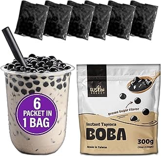 Instant Boba - No-Cook Instant Tapioca Pearls for Bubble Tea Drinks, Hot or Cold Sweet Milk Beverage - Microwave or Heat With Boiling Water - Real Brown Sugar Flavored Balls (6)