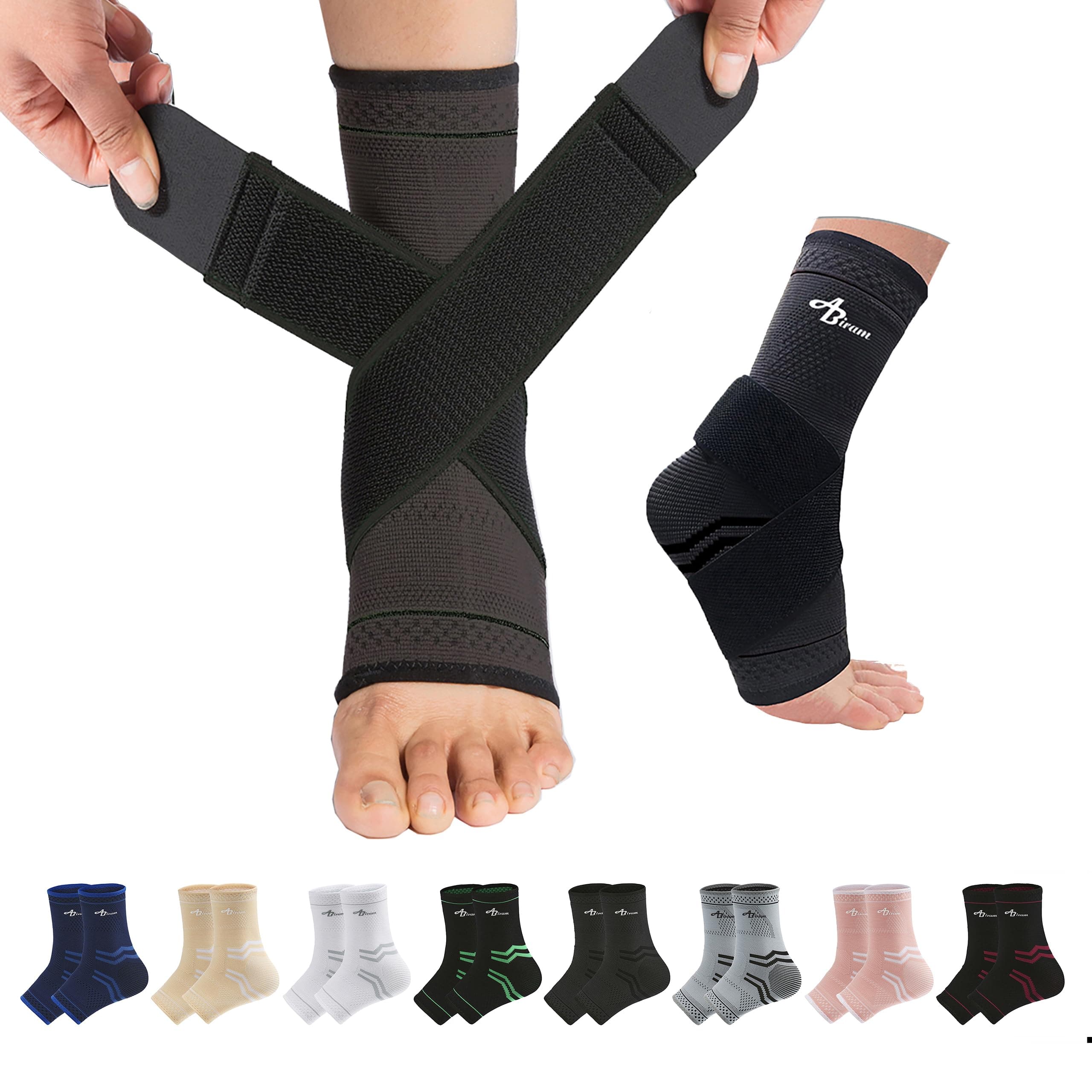 ABIRAM Foot Sleeve (Pair) with Compression Wrap, Ankle Brace For Arch, Ankle Support, Football, Basketball, Volleyball, Running