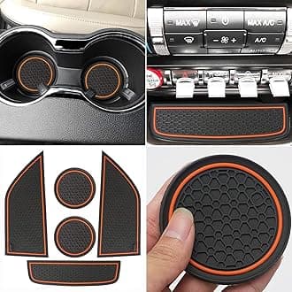 Auprite Non-Slip Mats for Mustang Accessories 2015-2023, Custom Fits Cup Holder Liners Mats Door Pocket Center Console Liners,5Pcs (Orange)