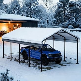 JAMFLY Carport, Heavy Duty Carport Canopy with Galvanized Steel Roof and Frame, Metal Car Garage Upgraded Extra Large Garage for Pickup, Boat, Car and Tractors, 12x20FT