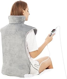 Electric Heating Pad for Back Pain Relief, Neck and Shoulders (60x100cm) Fast-Heat Heated Warmer with Waist Strap, 6 Heat Levels, Auto-Off Timer, Mia&Coco - Comfort Grey