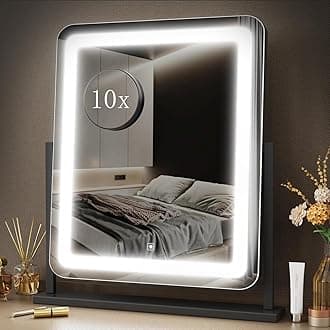 Makeup Vanity Mirror with Lights 15.2" Large LED Lighted Mirror, Hollywood Make Up Mirror with Lighting for Bedroom Tabletop, Smart Touch, Detachable 10X Magnification 360° Rotation, (Black)