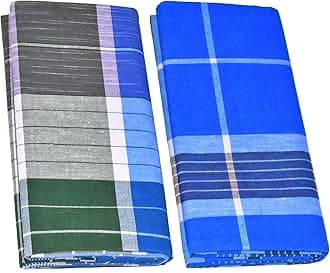 TUNI MANI Men's Stitched Cotton Lungi; 2.10mtr; Free Size (Pack of 2) (Pattern May Vary)