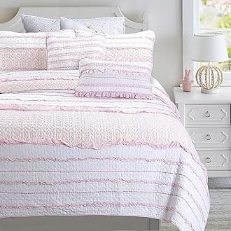 Cozy Line Home Fashions Pretty in Pink Girly Ruffle Stripped 100% Cotton Reversible Quilt Bedding Set, Coverlet, Bedspread (Pink Princess, Twin - 4 Piece: 1 Quilt + 1 Sham + 2 Decor Pillows)