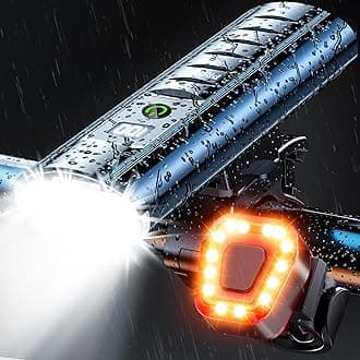 High Lumen Bike Light Set, Prasky Rechargeable Bicycle Lights Front and Rear, Super Bright LED Headlight, IP65 Waterproof Multiple Modes Road Mountain Bike Lights for Night Riding